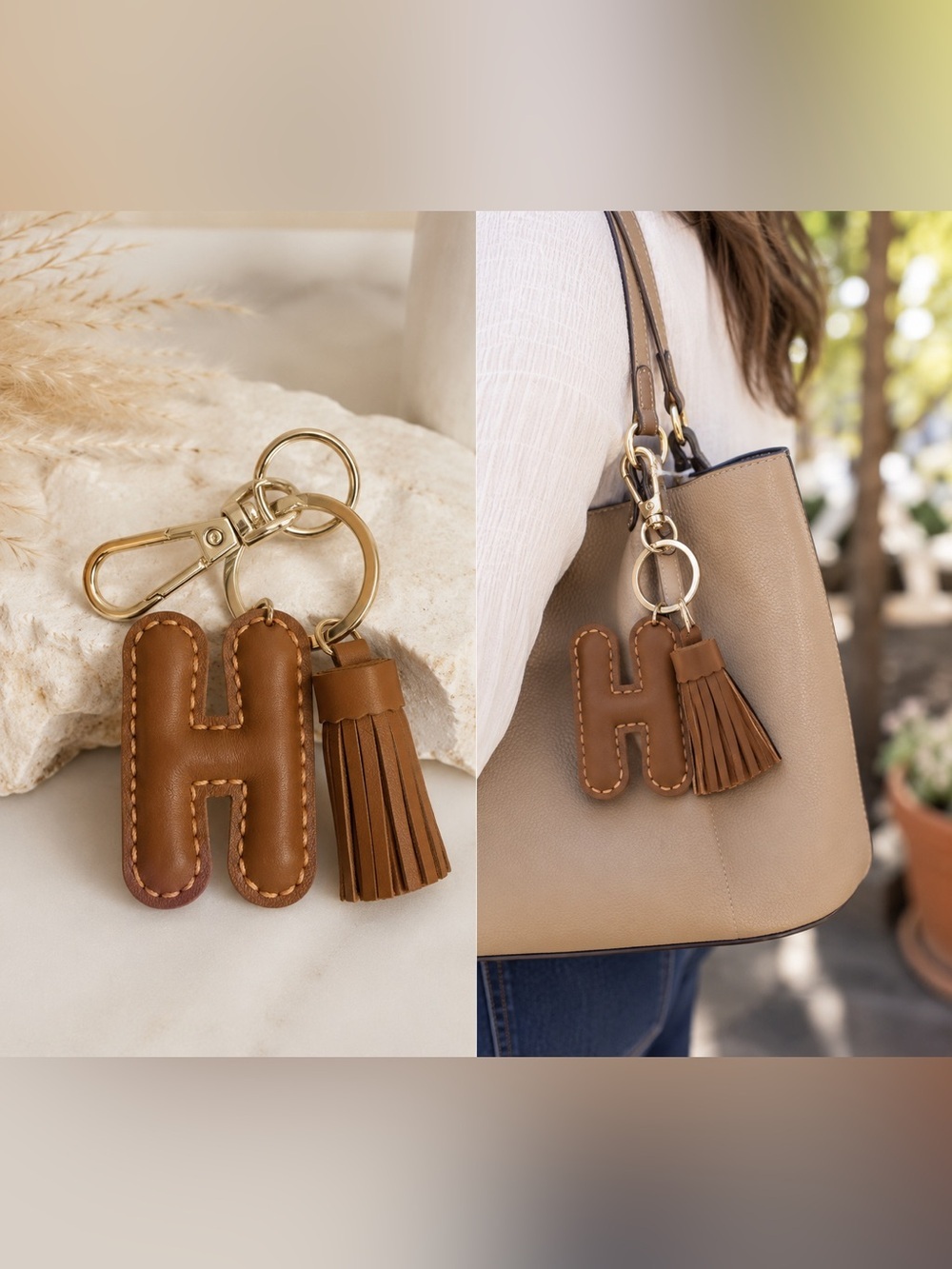 Camila Coelho | Genuine Leather Letter “H” Bag Charm w/ Tassel